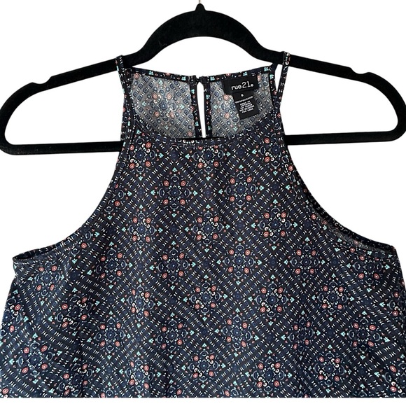 RUE21 | NWOT RACERBACK CROP TOP NAVY BLUE DITSY PRINT LACE TRIM | SMALL - Picture 2 of 8